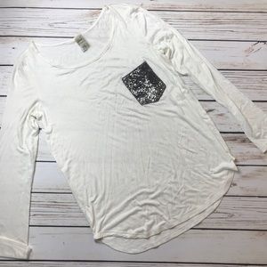 BRENDA’S White S Long-sleeve with sequin pocket